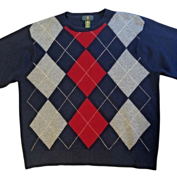 Club Room Lambs Wool Argyle Sweater Mens Size L VTG Crew Neck Ivy League Preppy - Picture 7 of 12